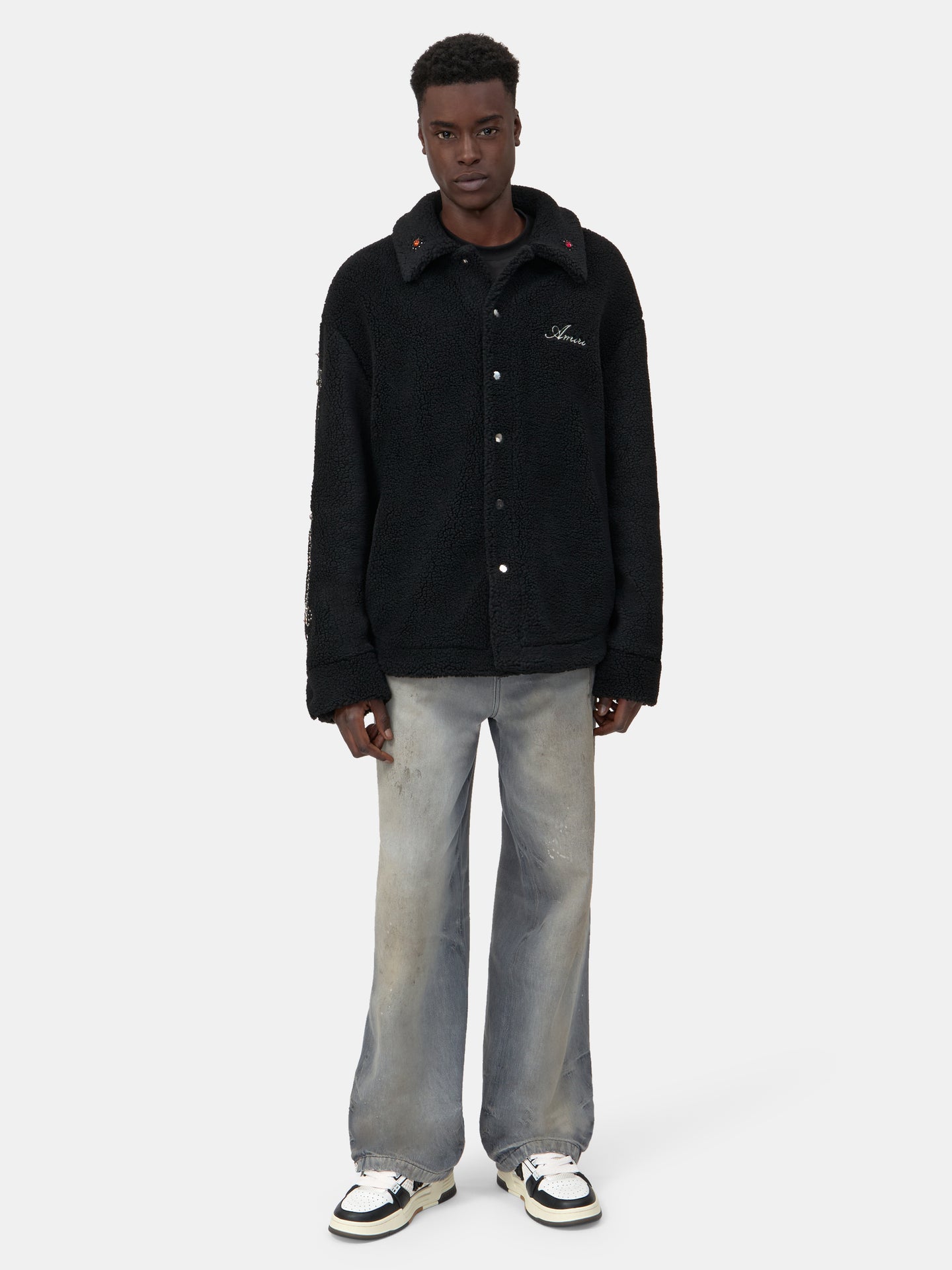 SOBRECAMISA CON PUNTOS DE HUESO - Negro