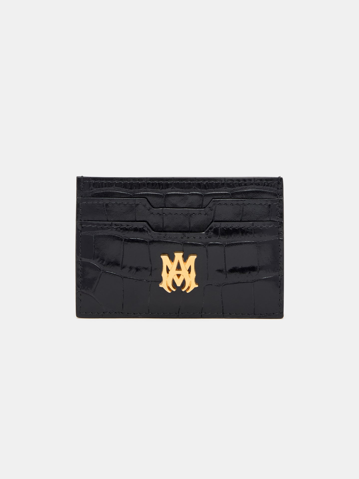 PORTA TARJETAS ESTAMPADO EN CUERO CON ESTAMPADO DE CROCODILO - NEGRO