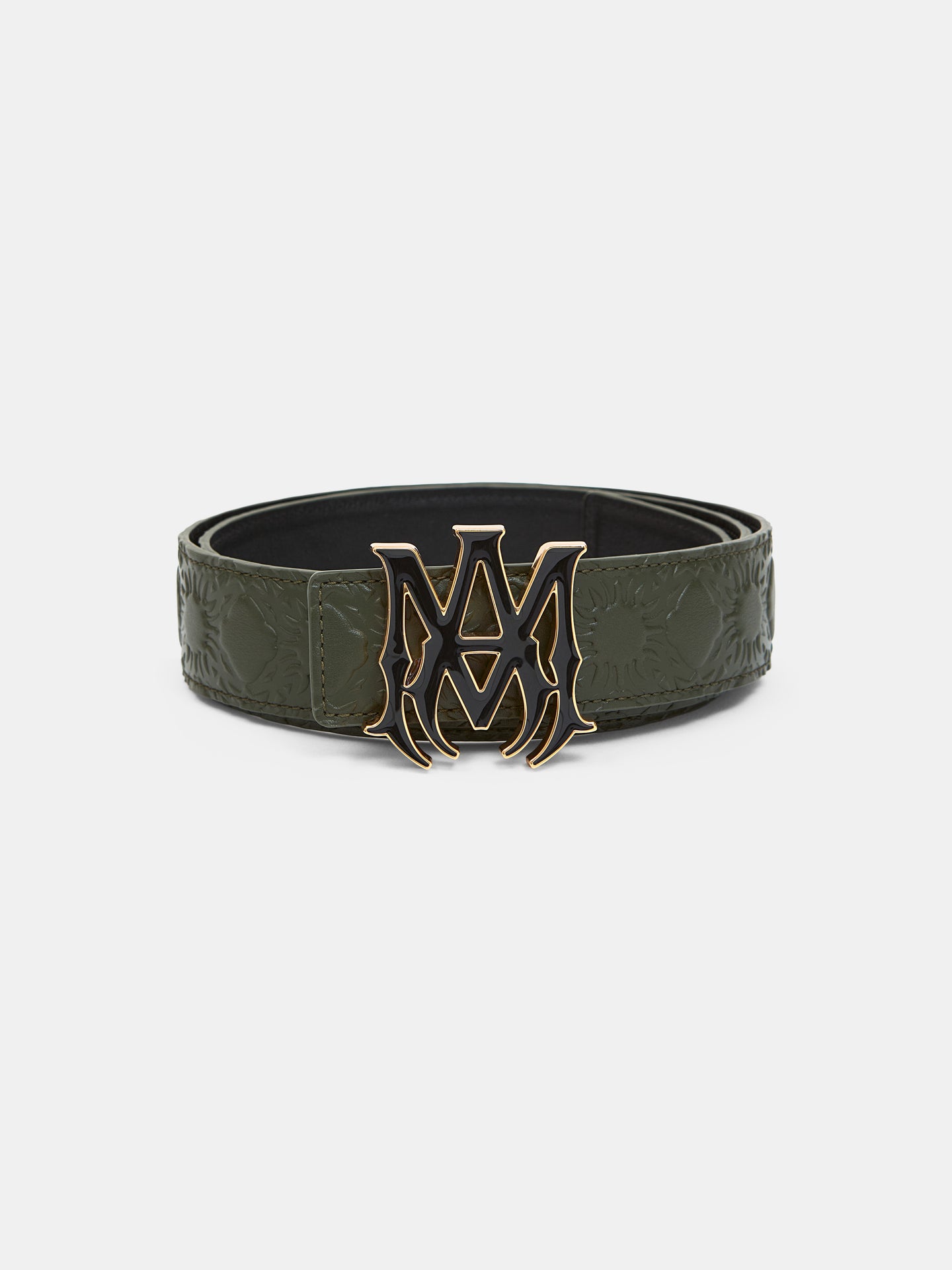 CINTURÓN DE CUERO MA QUAD 4 CM - Sage Oscuro