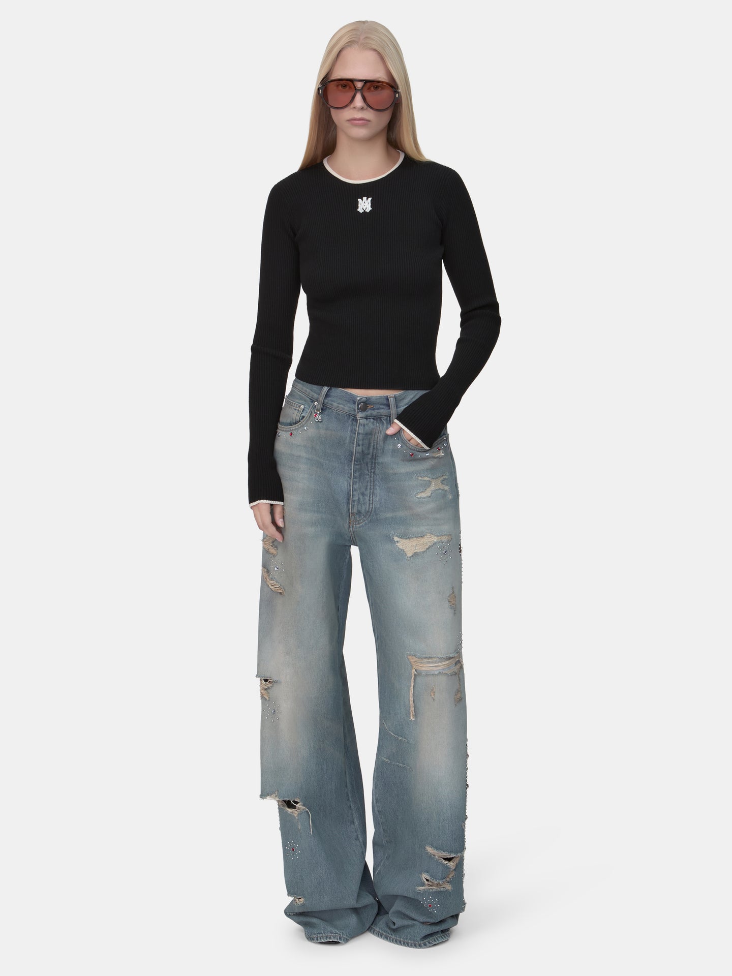 MUJER - VAQUEROS DE MUJER CON PUNTOS DE CRISTAL - AZUL MADERA