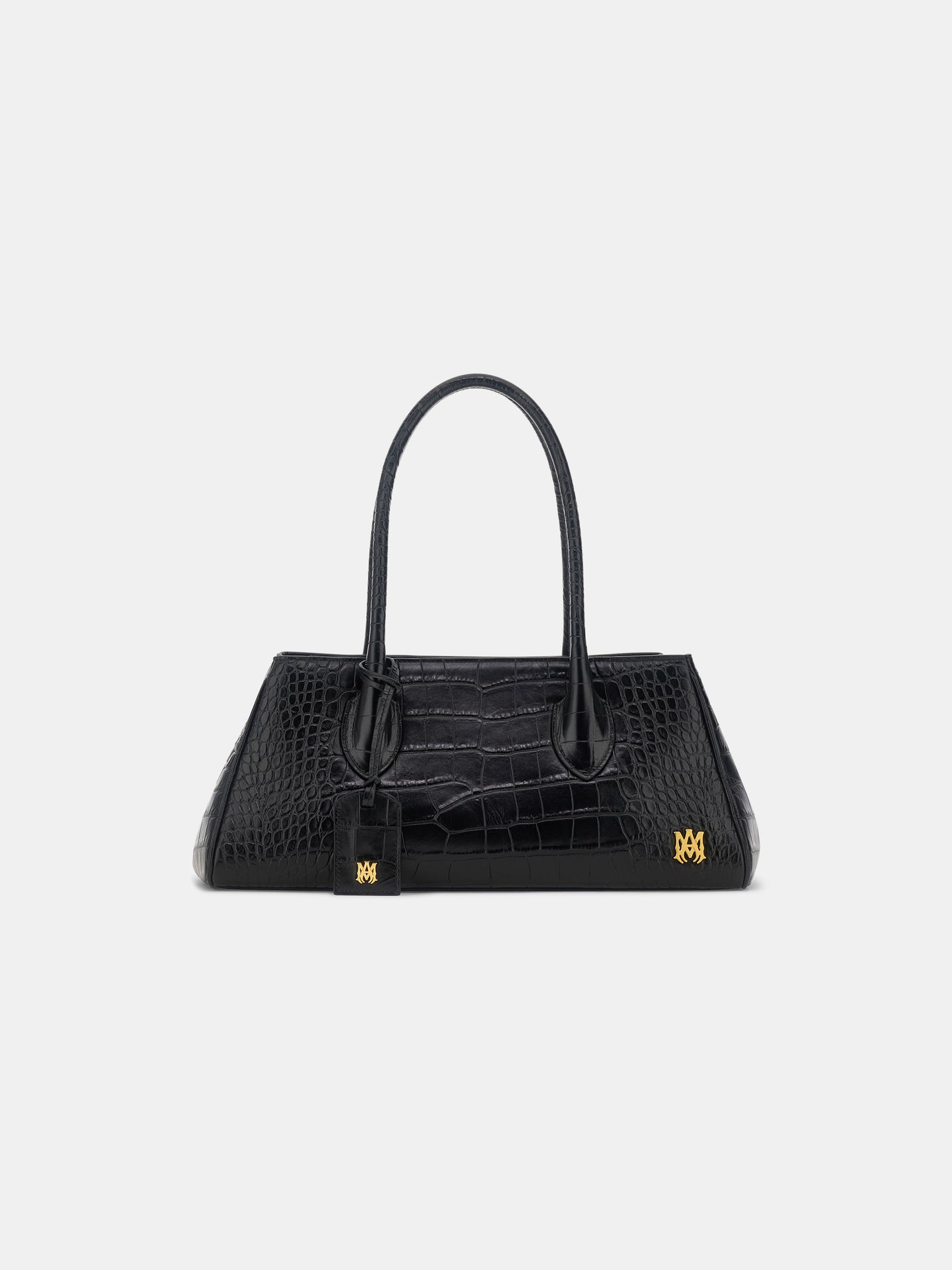 MUJER - BOLSO DE HOMBRO EMBOSADO EN CUERO CON ESTAMPADO DE CROCO COLOR MIEL 40 - NEGRO