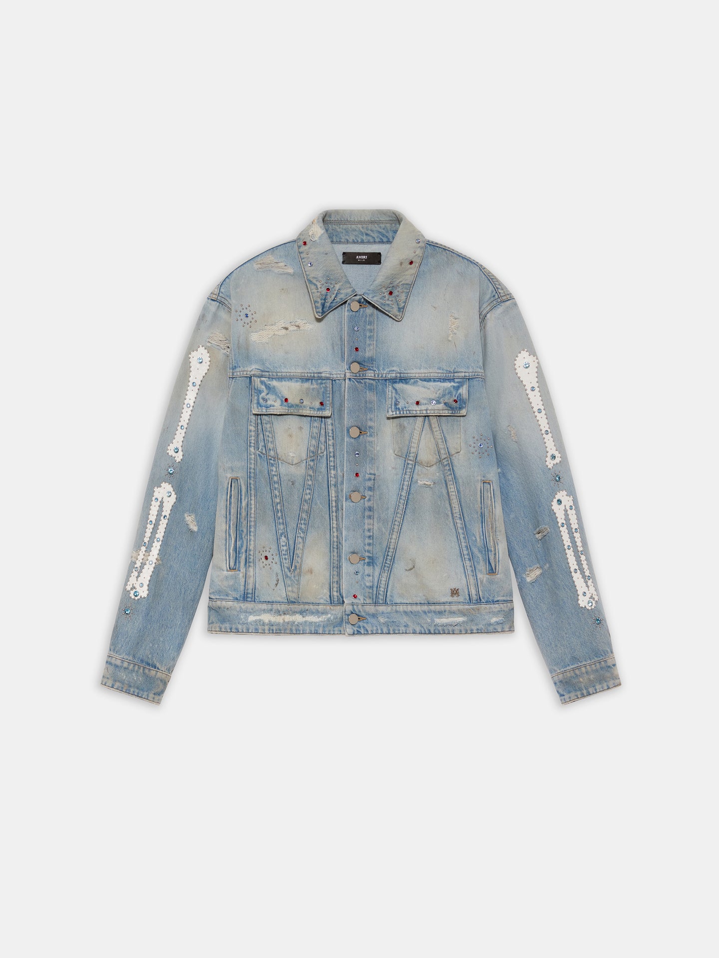 CHAQUETA TRUCKER CON PUNTAS DE HUESOS - Azul Antiguo Perfecto