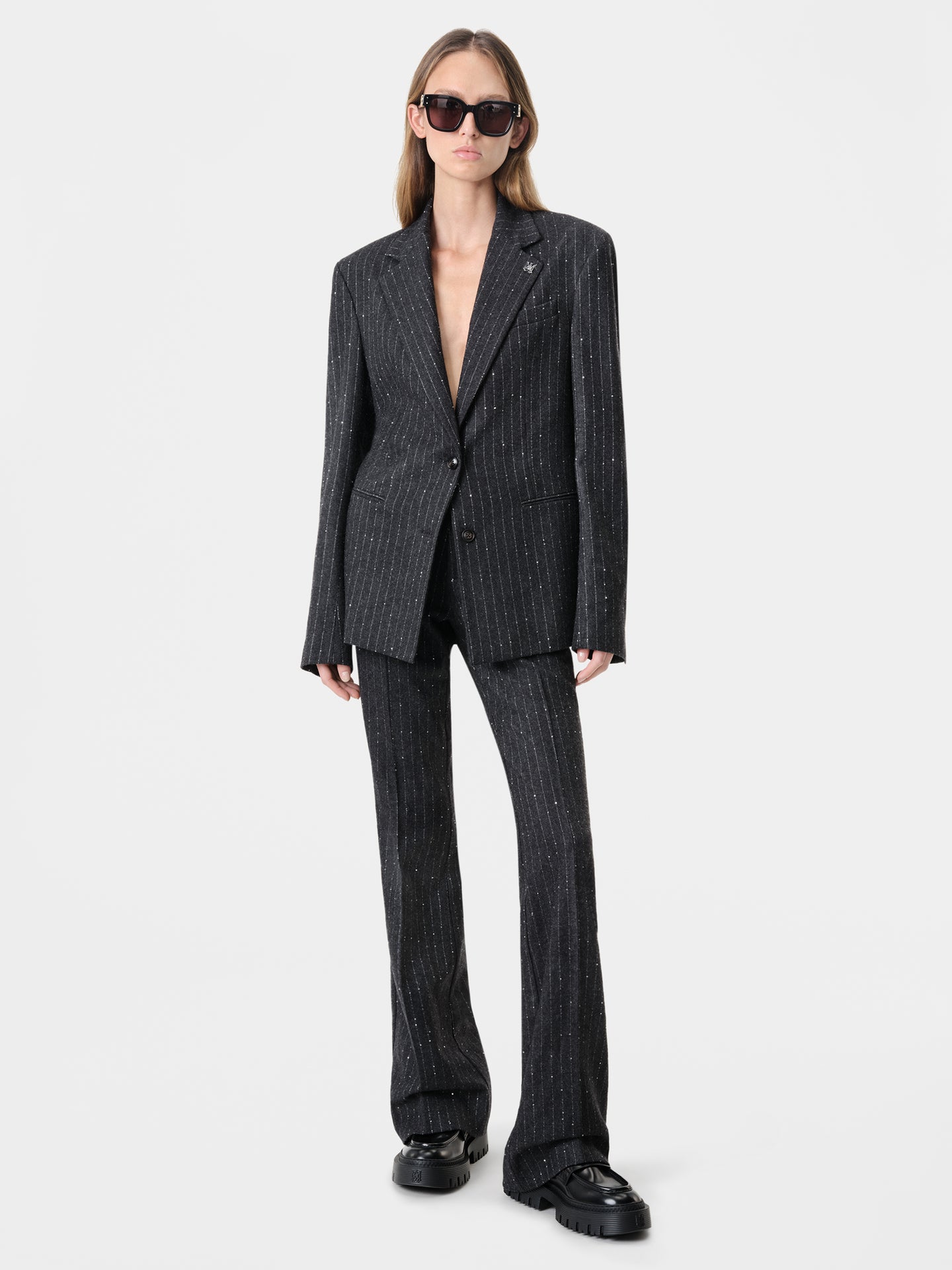 MUJER - PANTALÓN DE TUL, CINTURA ALTA CON MANGA DE GOMA - Gris Oscuro