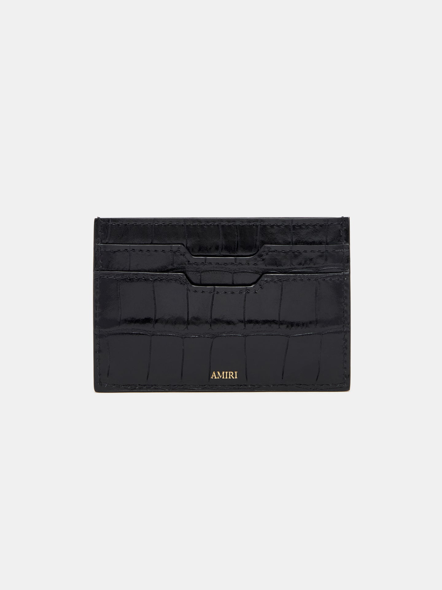 PORTA TARJETAS ESTAMPADO EN CUERO CON ESTAMPADO DE CROCODILO - NEGRO
