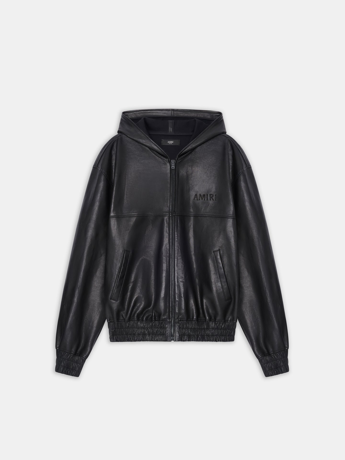 CHAMBA DE CUERO CON CUELLO DE ZIP Y CORTES AMPLIOS - Negro