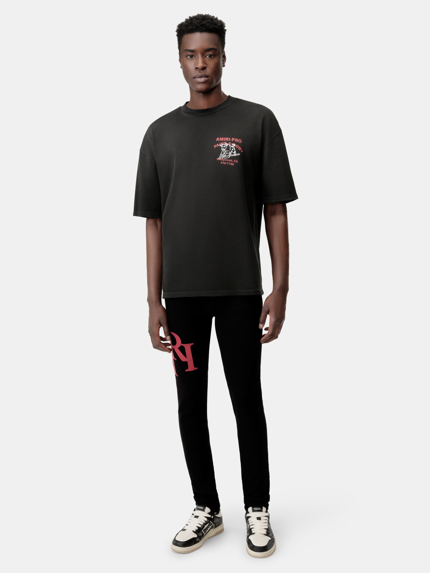 Pantalón skinny con logo desfasado - Negro Rojo
