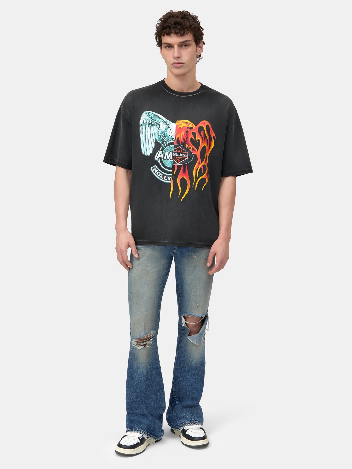 CAMISETA OVERSIZE SPLICED - Negro