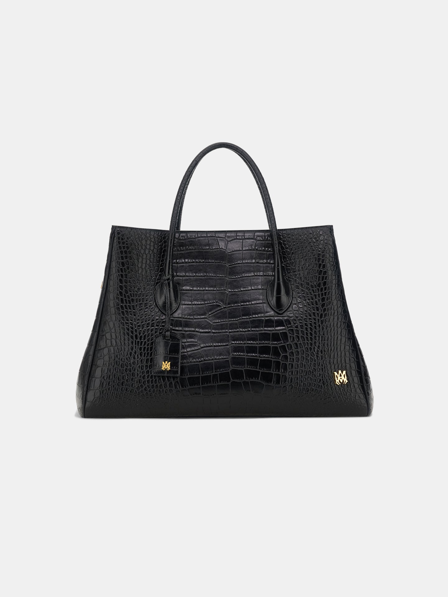 BOLSA TOTE EMBOSADA EN CUERO CON ESTAMPADO DE CROCO HONEY 50 - NEGRO