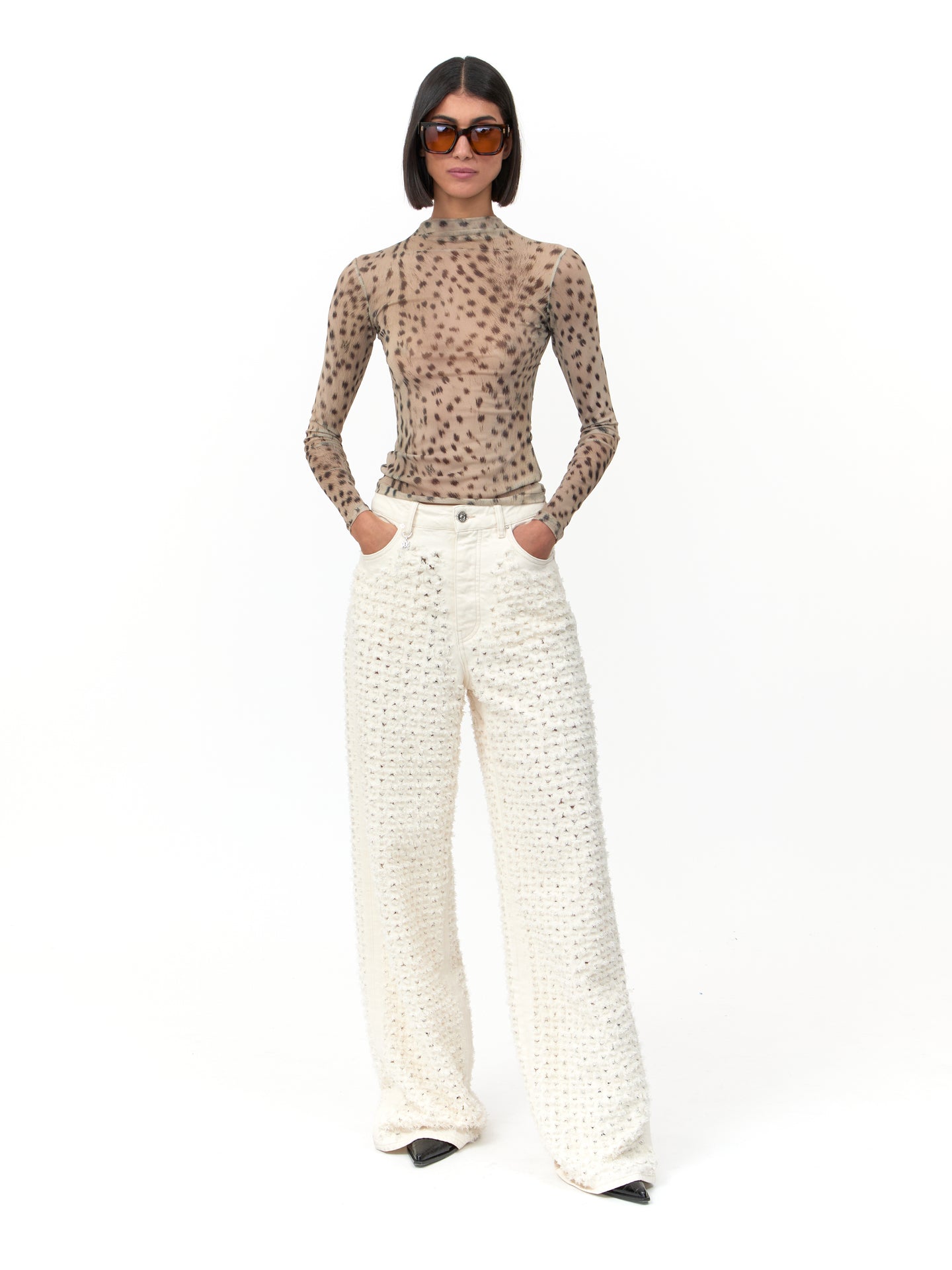MUJER - TOP DE CUELLO ALARGADO CON ESTAMPADO CIEMPIÉS - Marrón Oscuro