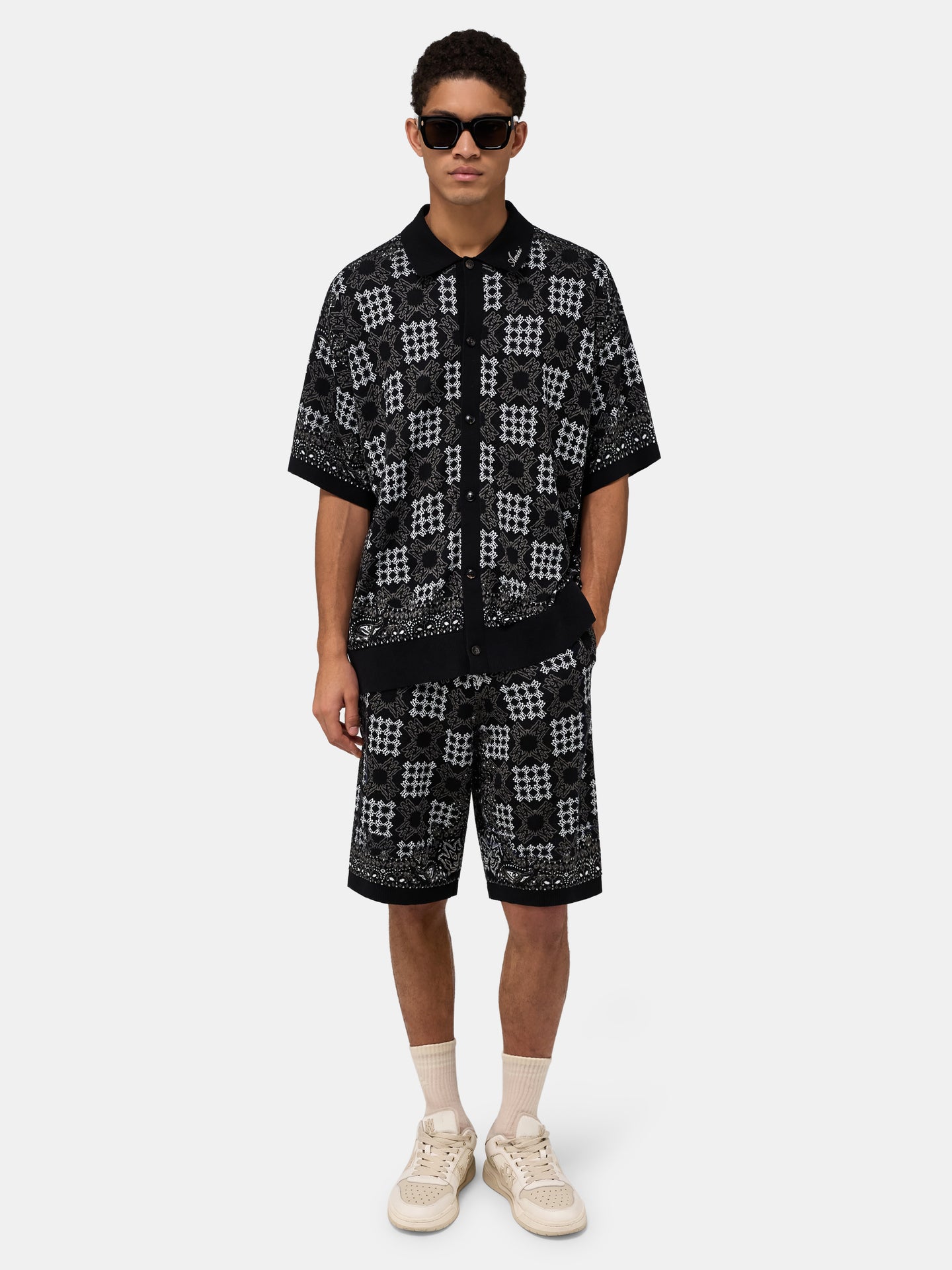 CAMISA DE MALLA CON ESTAMPADO CUADRICULADO MA QUAD - Negro