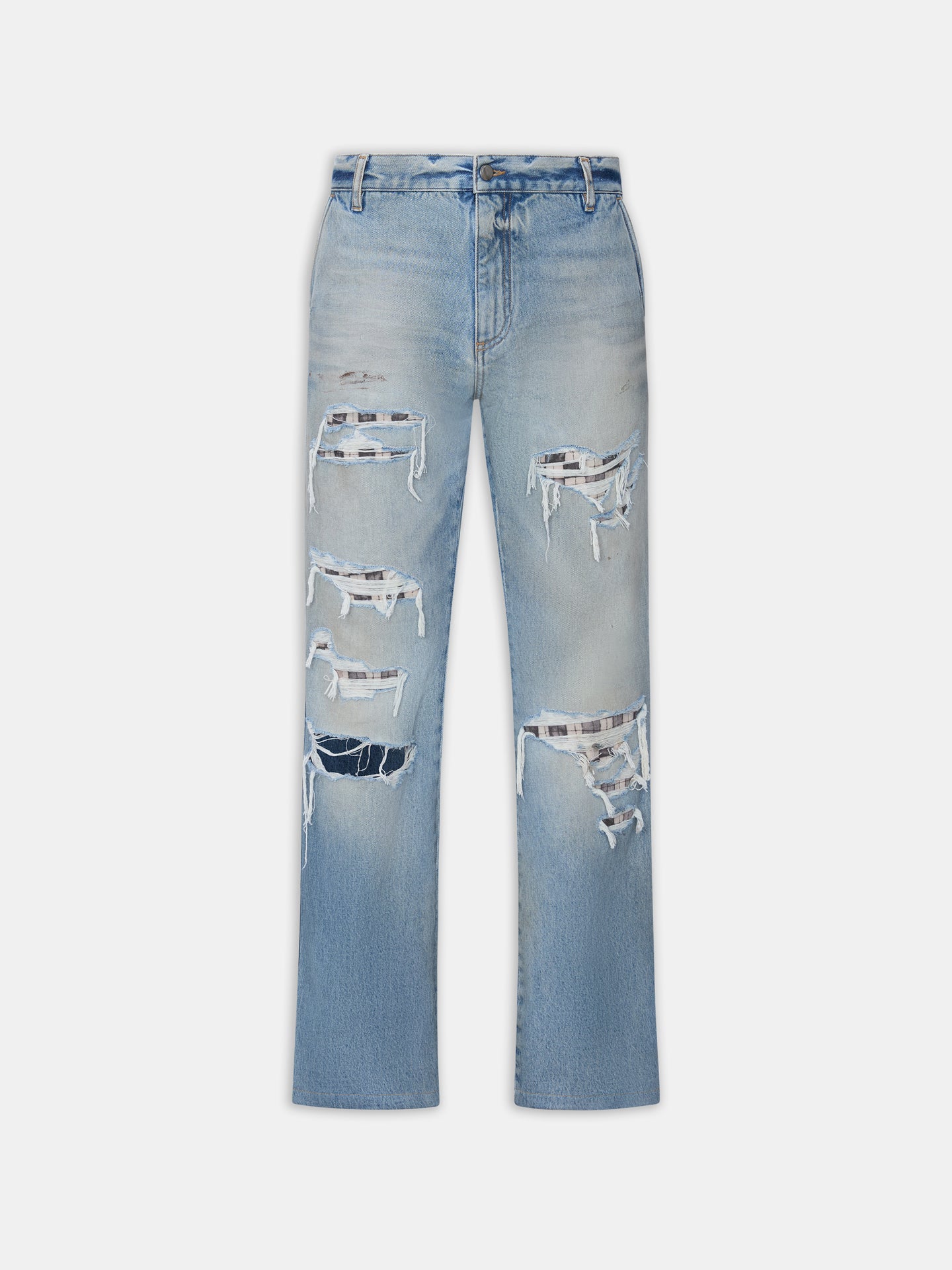 VAQUERO BOOTCUT REPARADO A CUADROS - Azul Envejecido