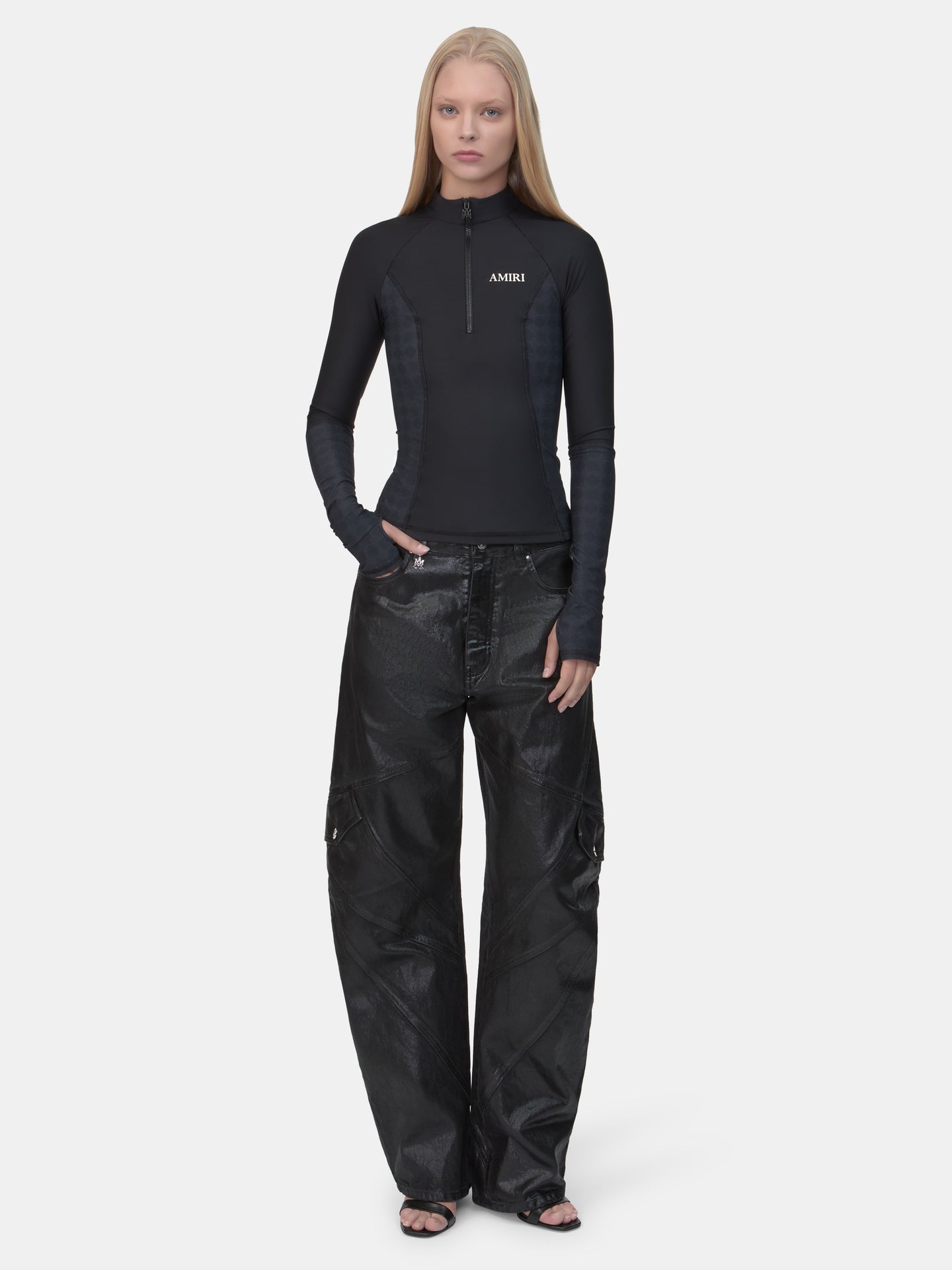 MUJER - TOP DE MANGA LARGA CON CIERRE ZIP PARA MUJER - Negro