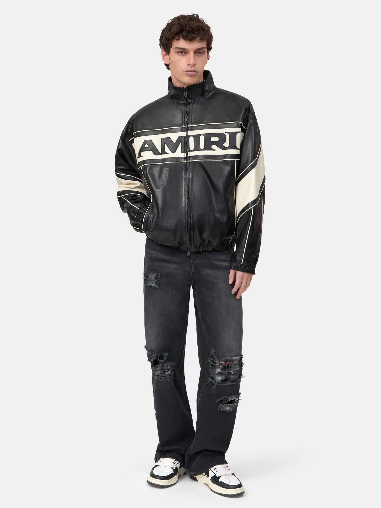 CHAQUETA DE CUERO AMIRI SPORT - Negro