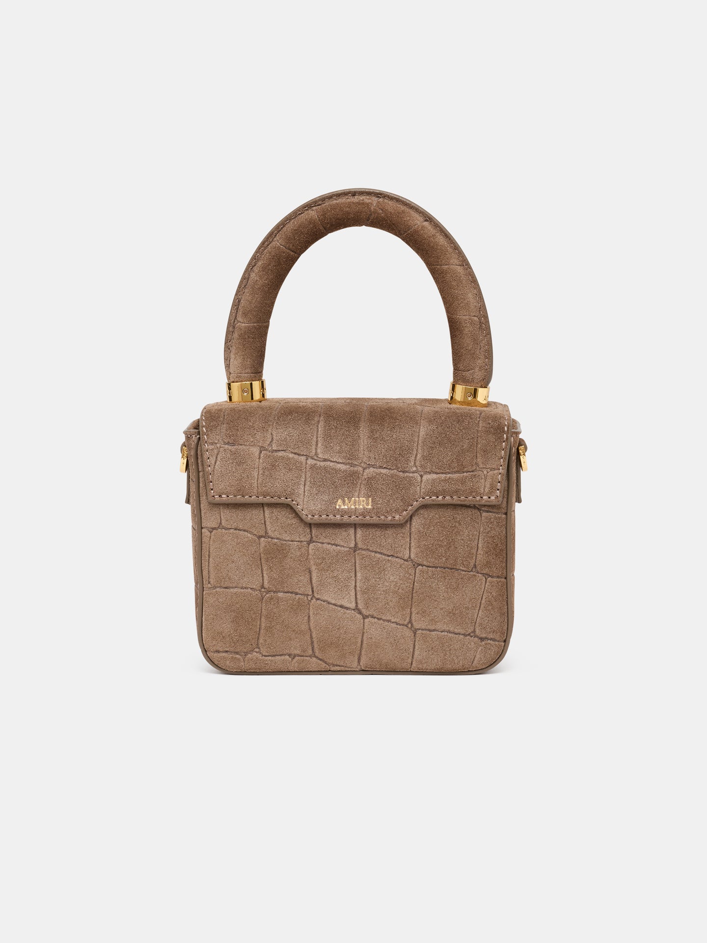 MUJER - BOLSO MICRO MA DE CUERO SUEDE CON ESTAMPADO DE CROCODILO - Marrón Oscuro