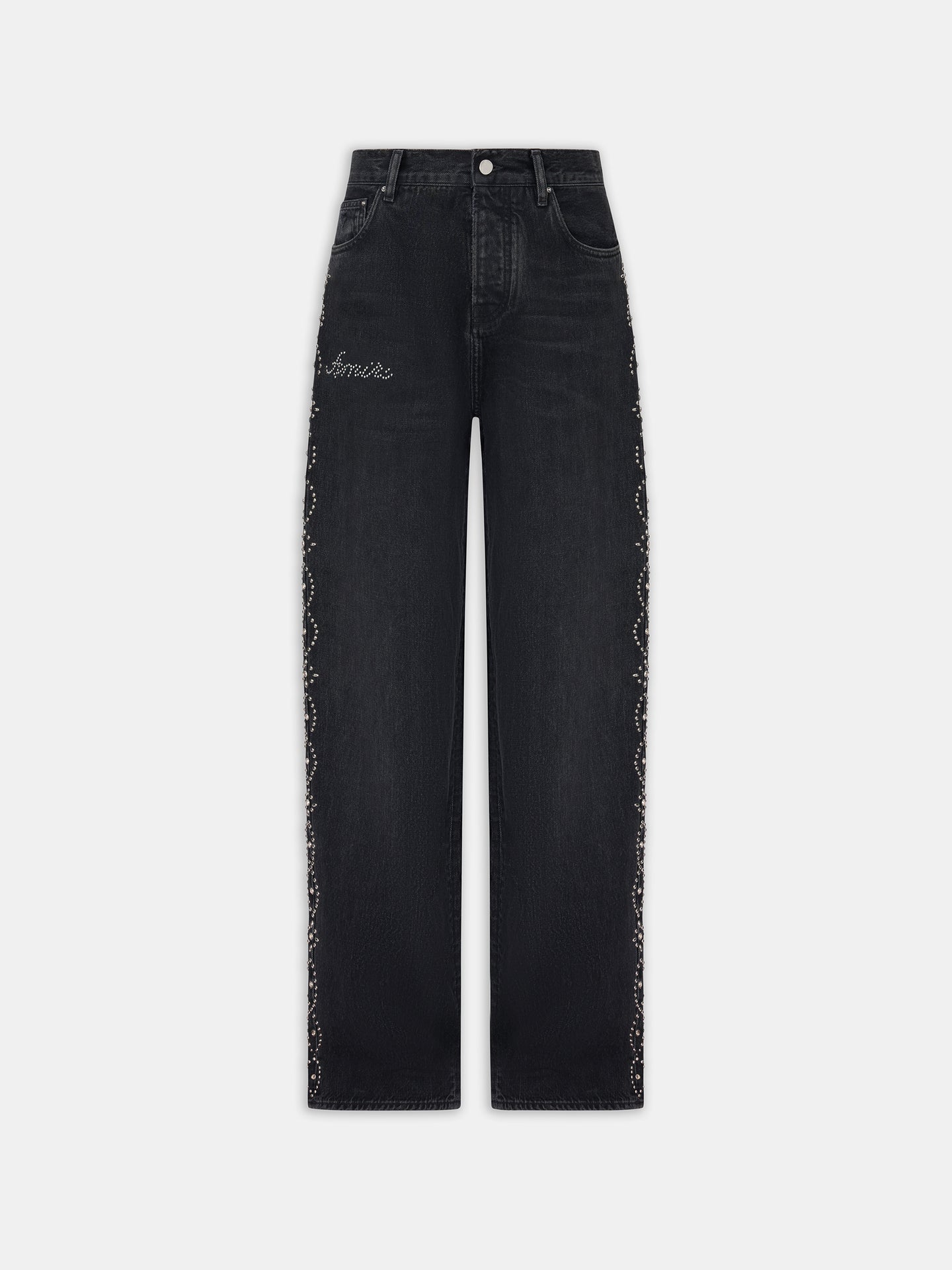 MUJER - PANTALÓN DE DENIM AJUSTADO CON BOTONES - Negro Retro