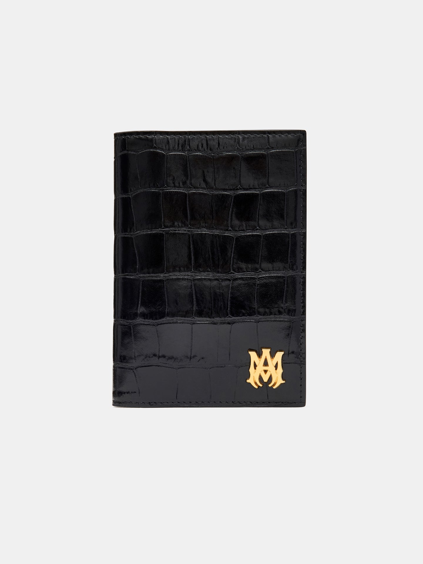 PORTA PASAPORTE CON ESTAMPADO DE CROCO - NEGRO